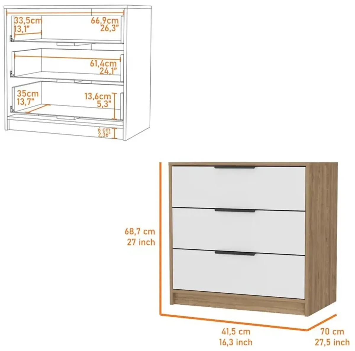 Washington White 3 Drawer Dresser