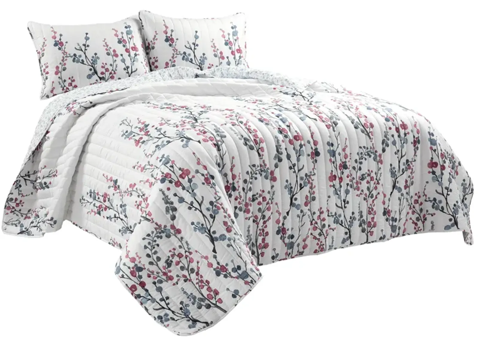 Mirabelle Watercolor Floral Reversible Quilt 3Pc Set