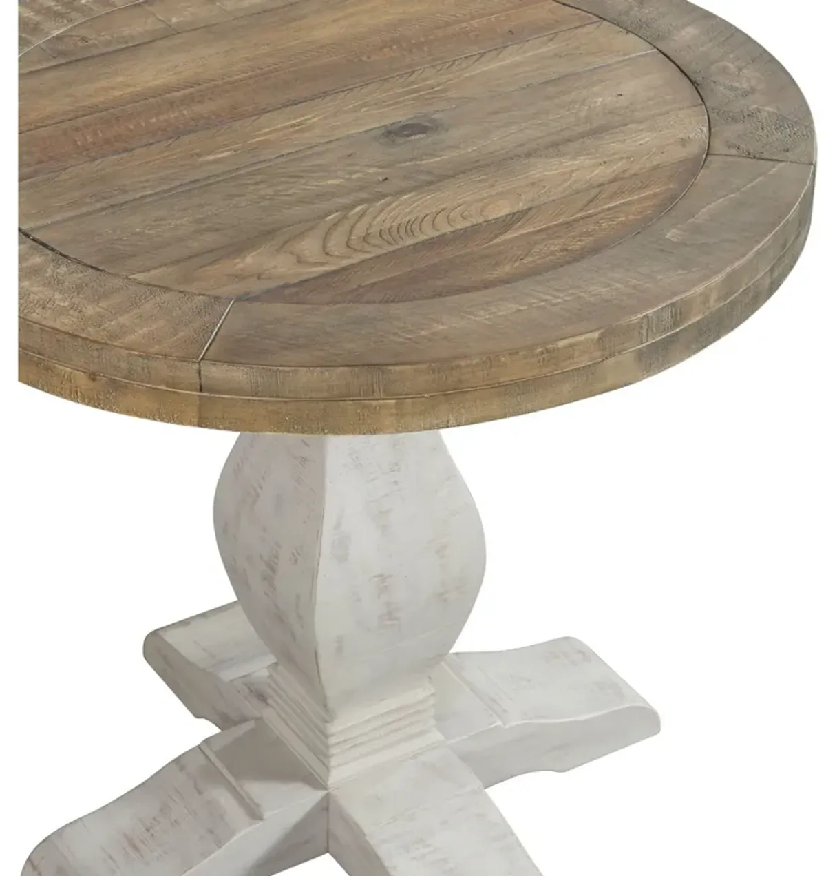 26 Inch Round End Table with Pedestal Base, Brown and White-Benzara