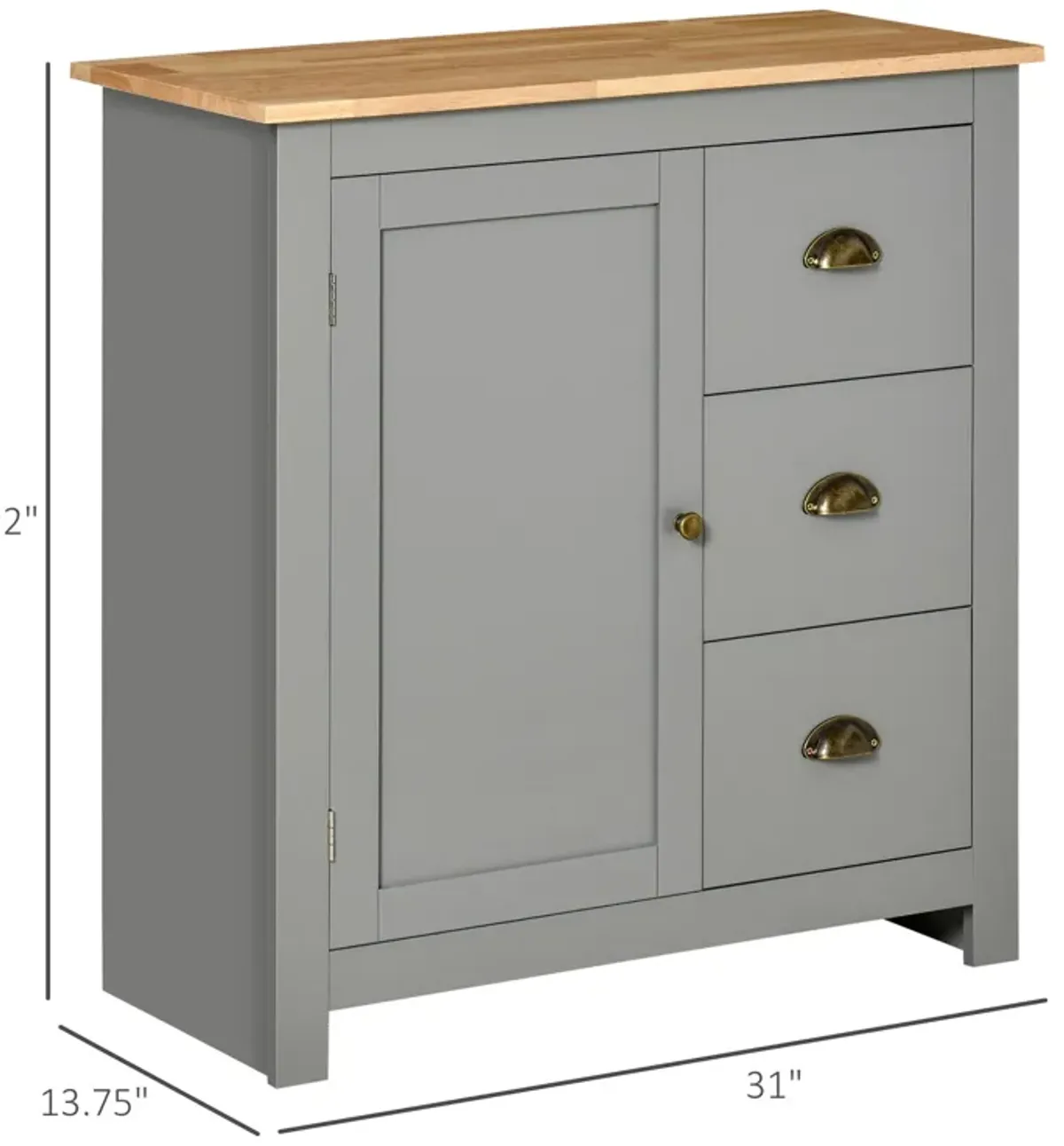 Gray Modern Buffet: Storage Cabinet with Rubberwood Top and Drawers