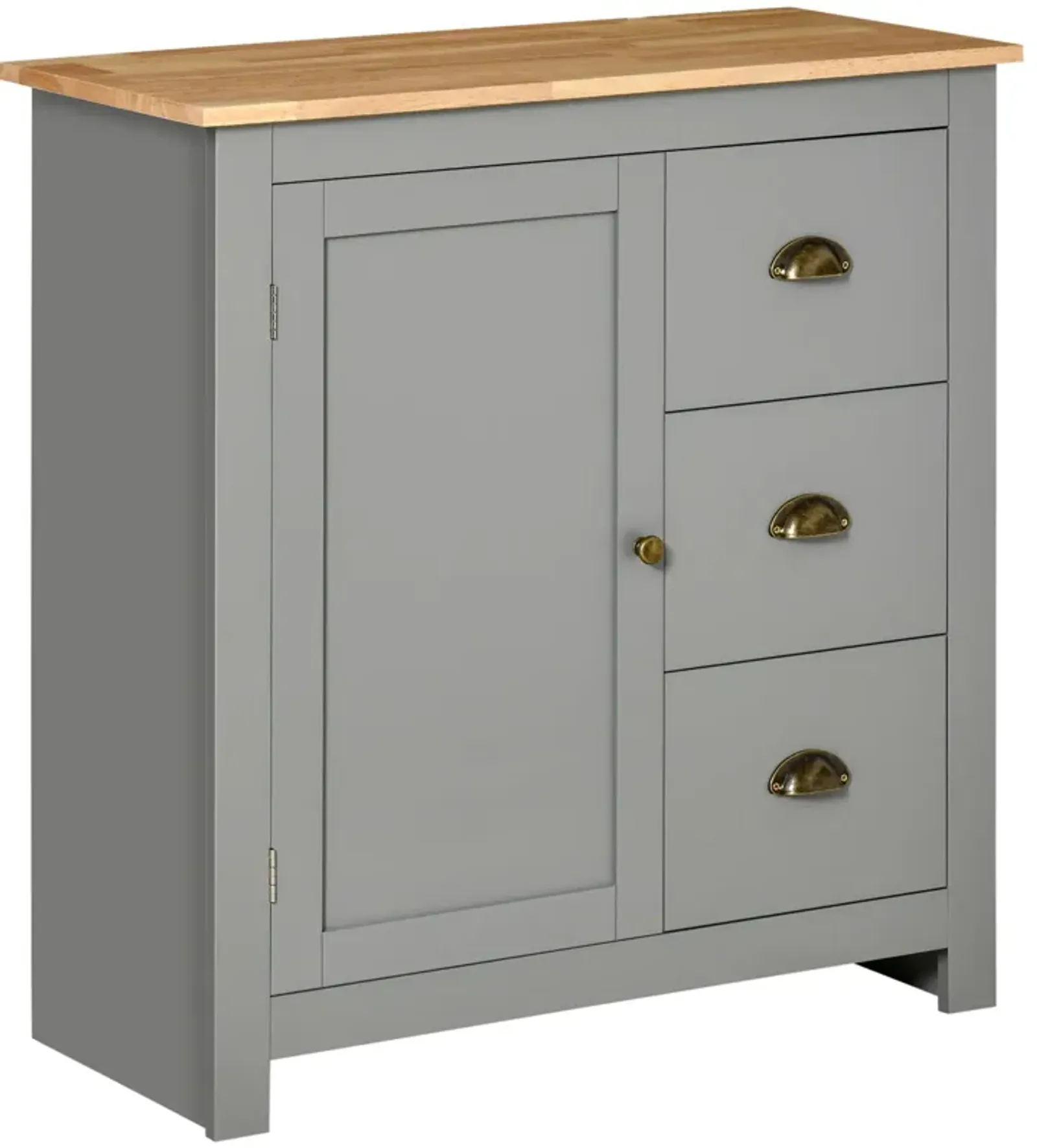 Gray Modern Buffet: Storage Cabinet with Rubberwood Top and Drawers