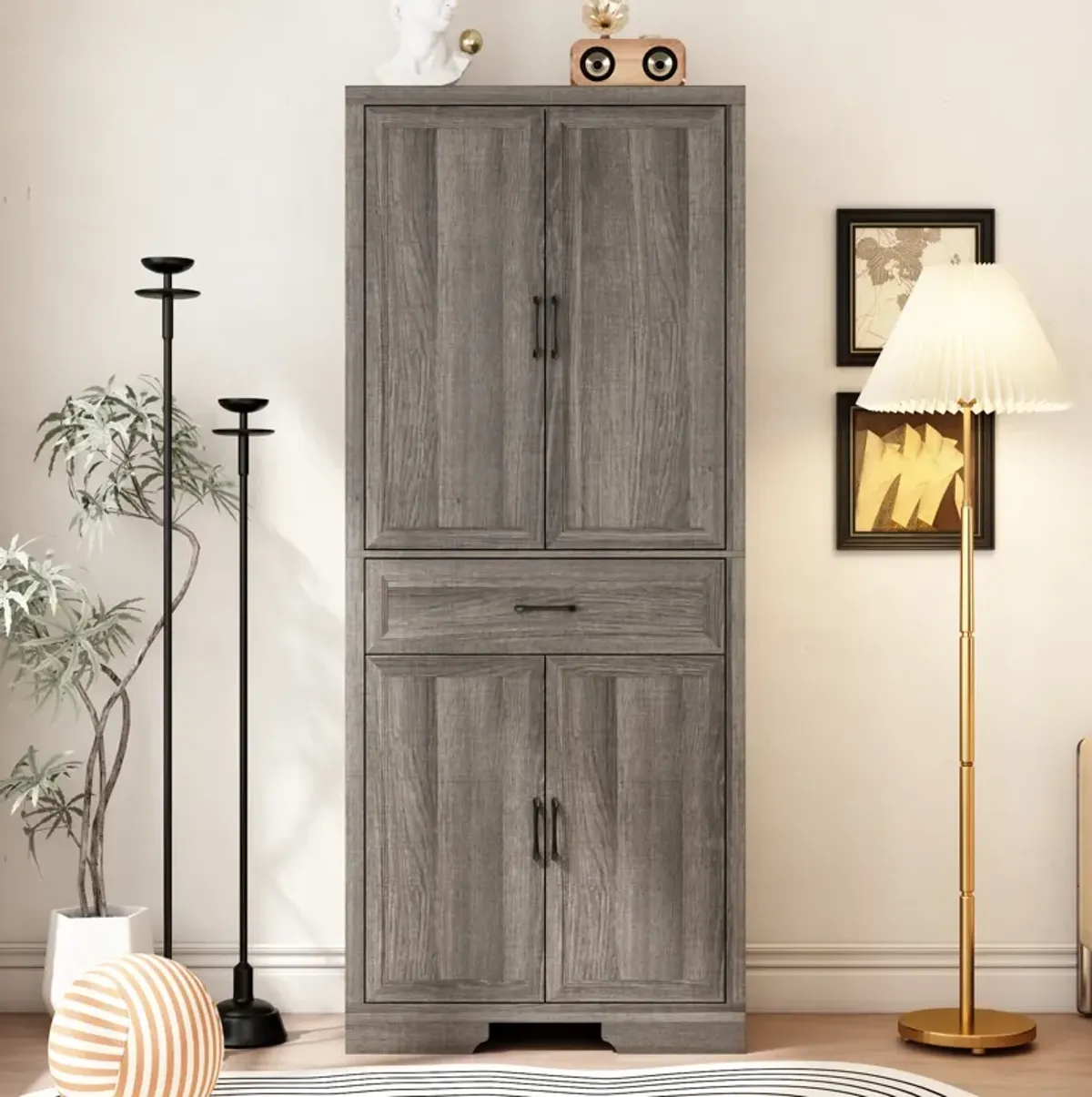 FUFU&GAGA Modern Light Wood Bookcase – 4 Doors & 1 Drawer, Sturdy P2-Grade MDF Storage Cabinet (31.5" W x 15.7" D x 78.7" H), Light Wood