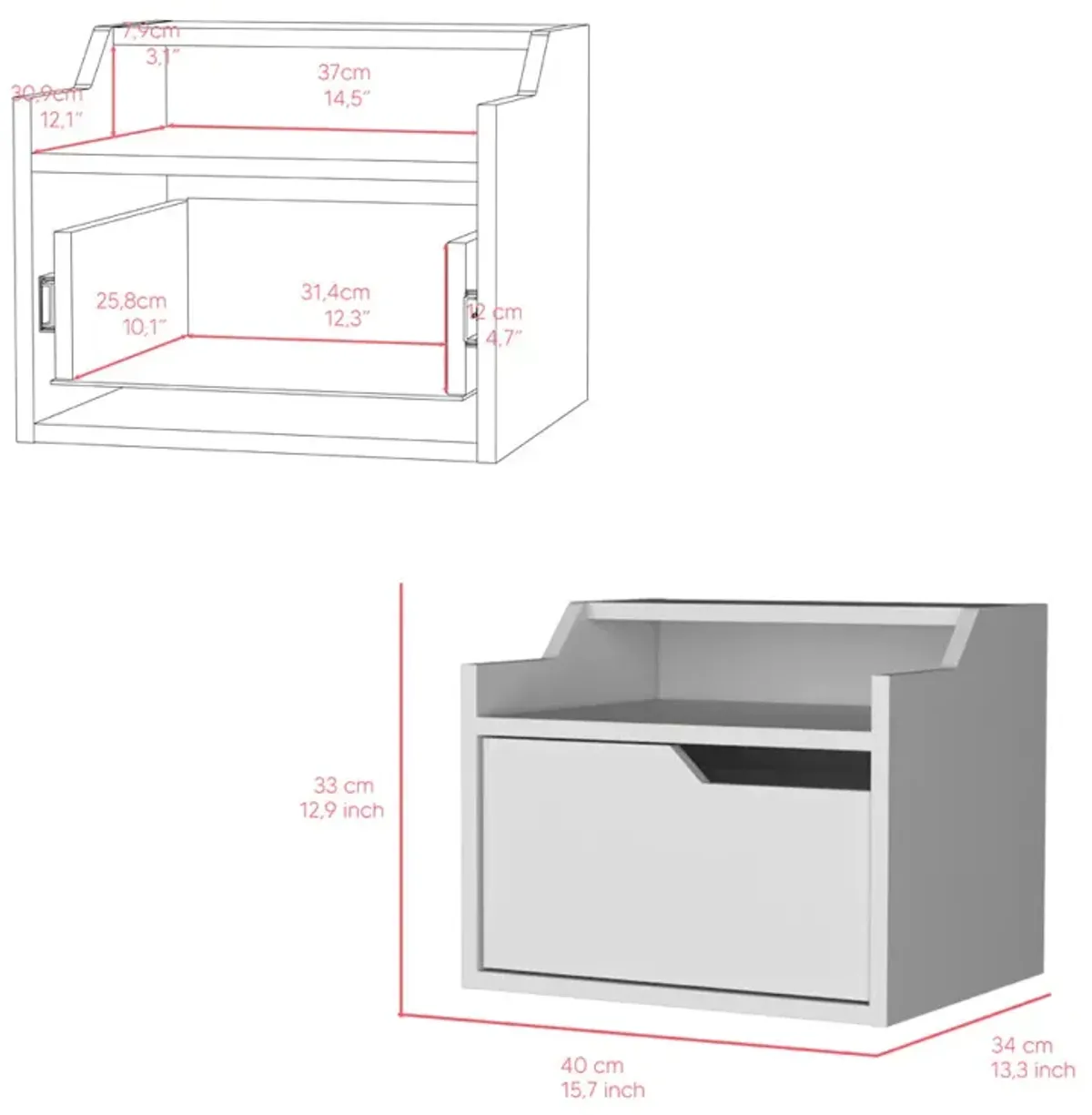 Floating Nightstand Chester, Bedroom, White