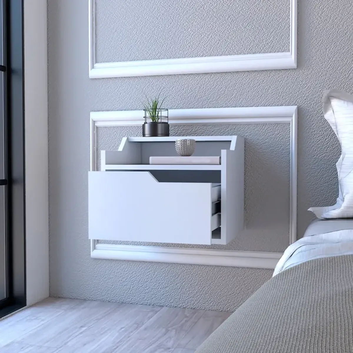 Floating Nightstand Chester, Bedroom, White