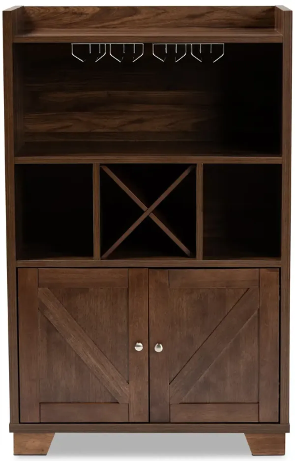 Baxton Studio Carrie Transitional Farmhouse Walnut Brown Finished Wood Wine Storage Cabinet