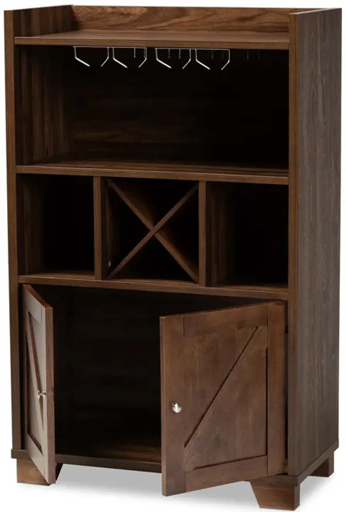 Baxton Studio Carrie Transitional Farmhouse Walnut Brown Finished Wood Wine Storage Cabinet