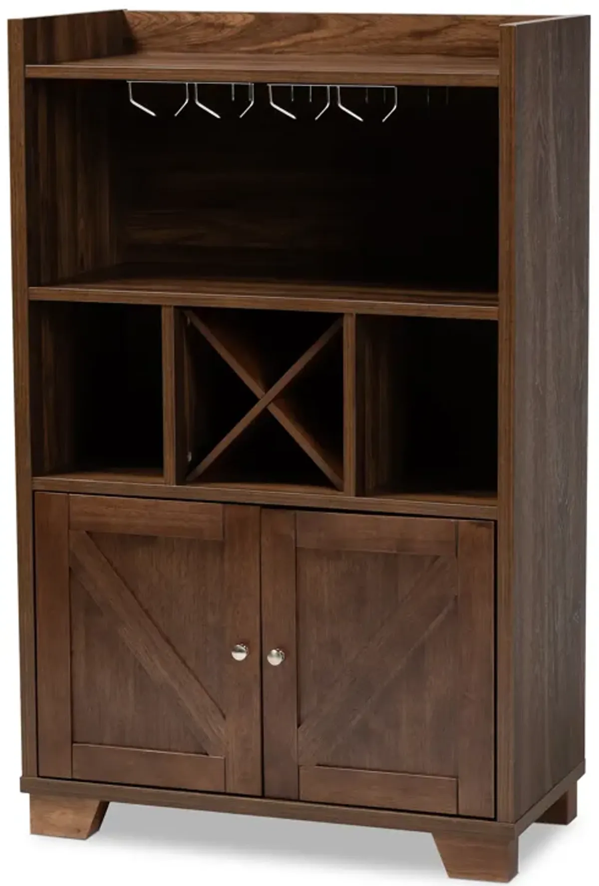 Baxton Studio Carrie Transitional Farmhouse Walnut Brown Finished Wood Wine Storage Cabinet