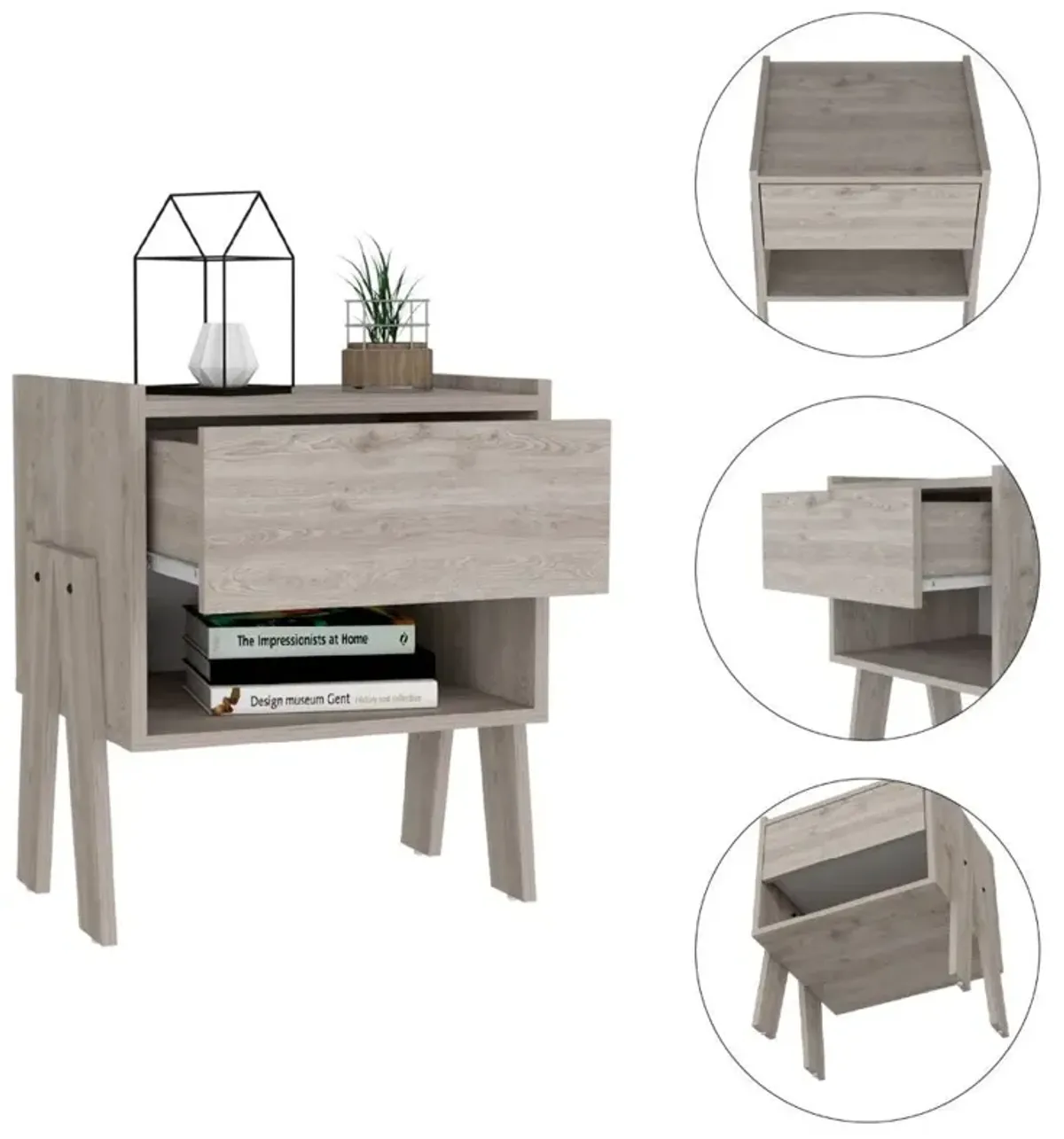 Hivvago Sleek and Trendy Light Grey Bedroom Nightstand