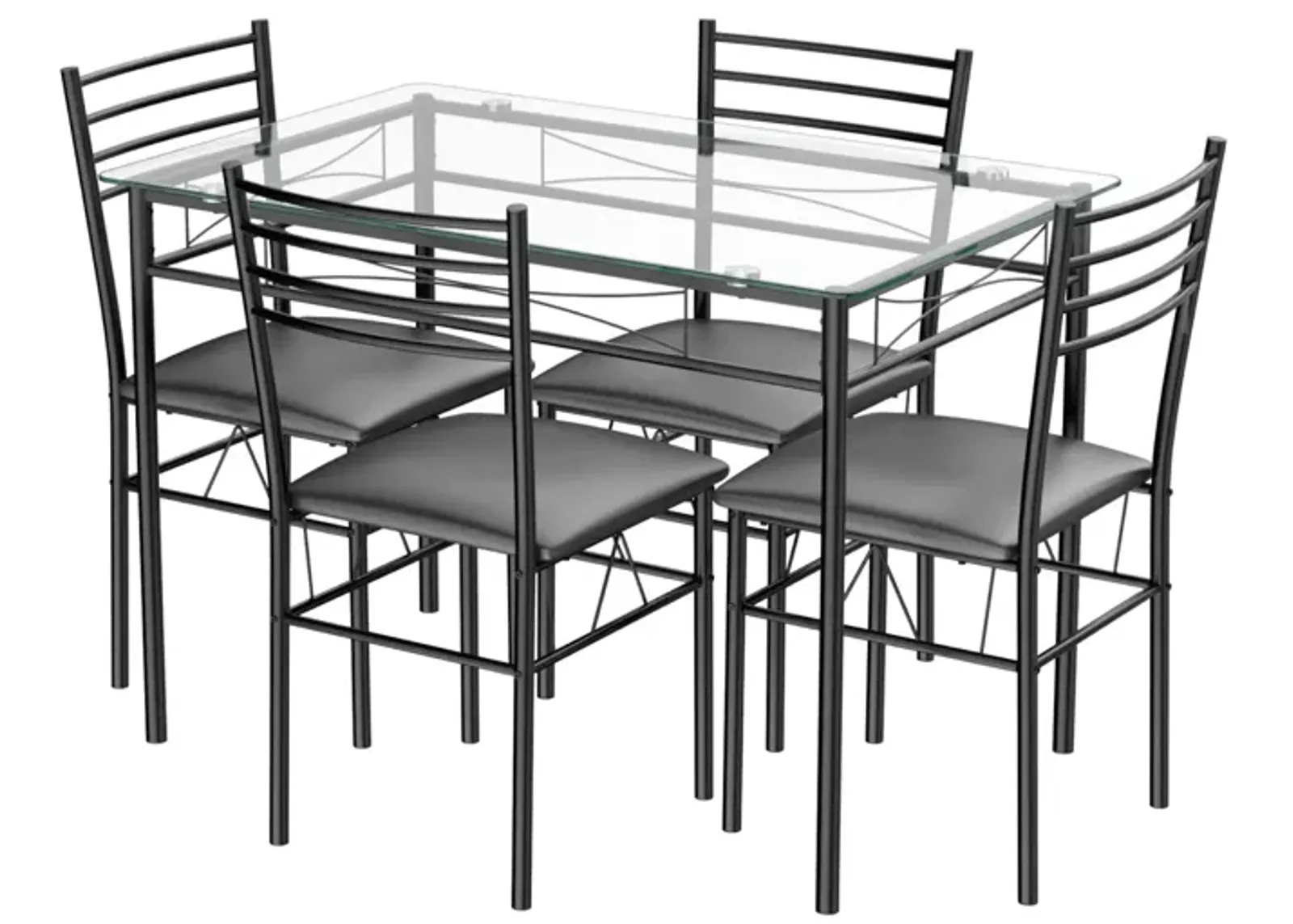 5 Pieces Dining Set with Tempered Glass Top Table and 4 Upholstered Chairs