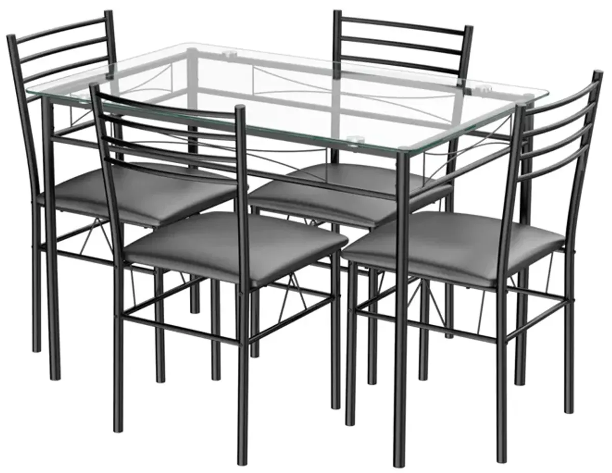 5 Pieces Dining Set with Tempered Glass Top Table and 4 Upholstered Chairs