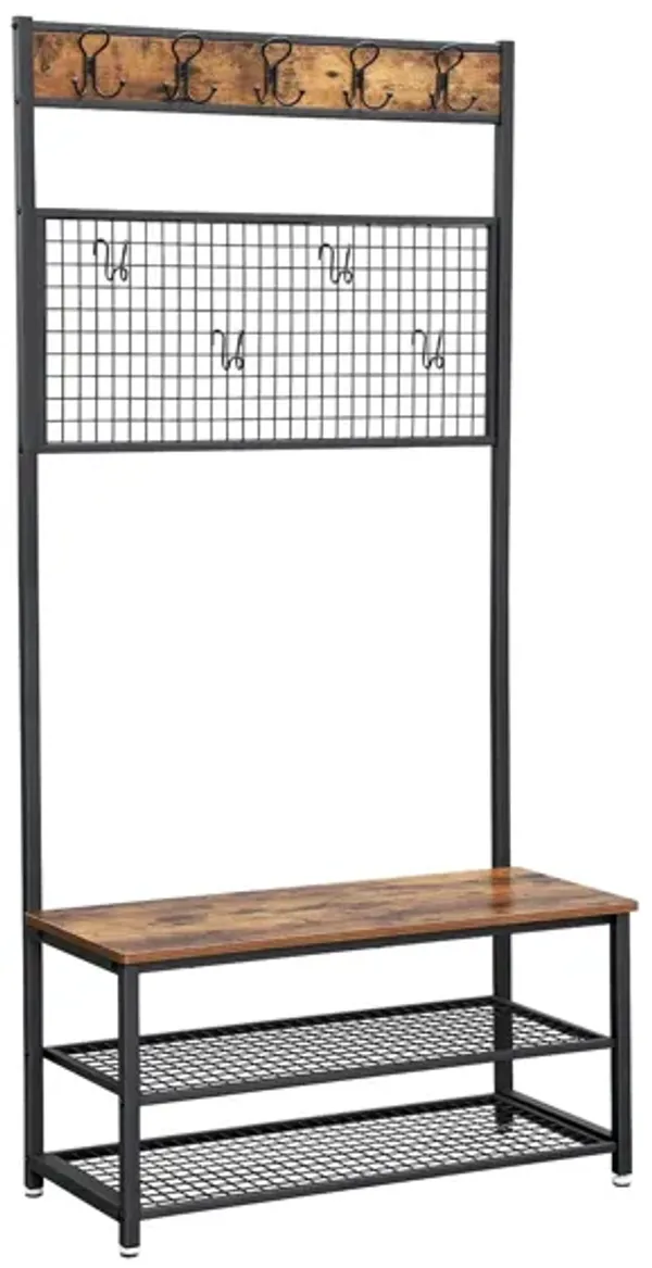 Hivvago Industrial Free Standing Coat Rack Bench
