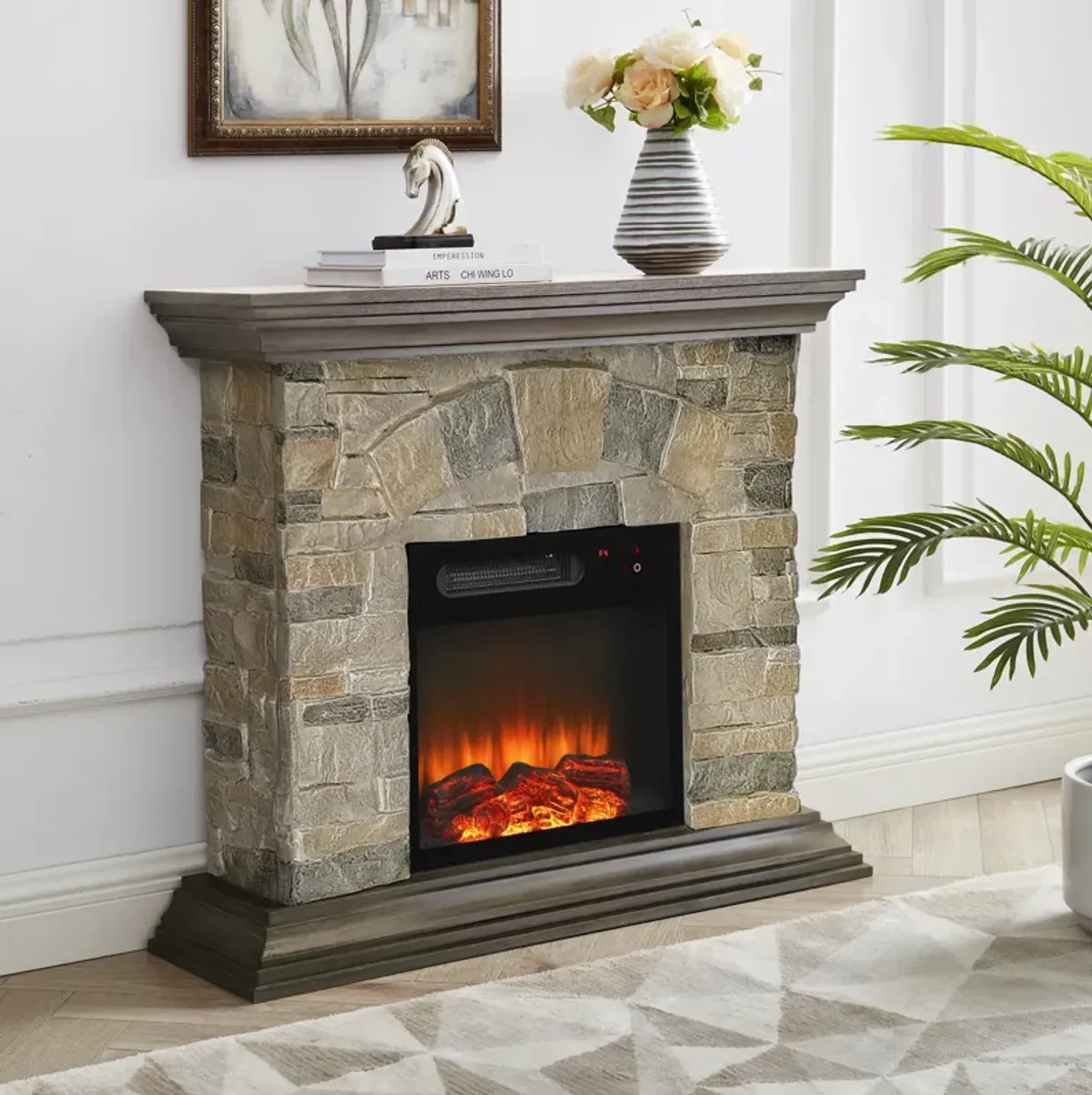 FESVITO 40 in. Faux Stone Freestanding Electric Fireplace