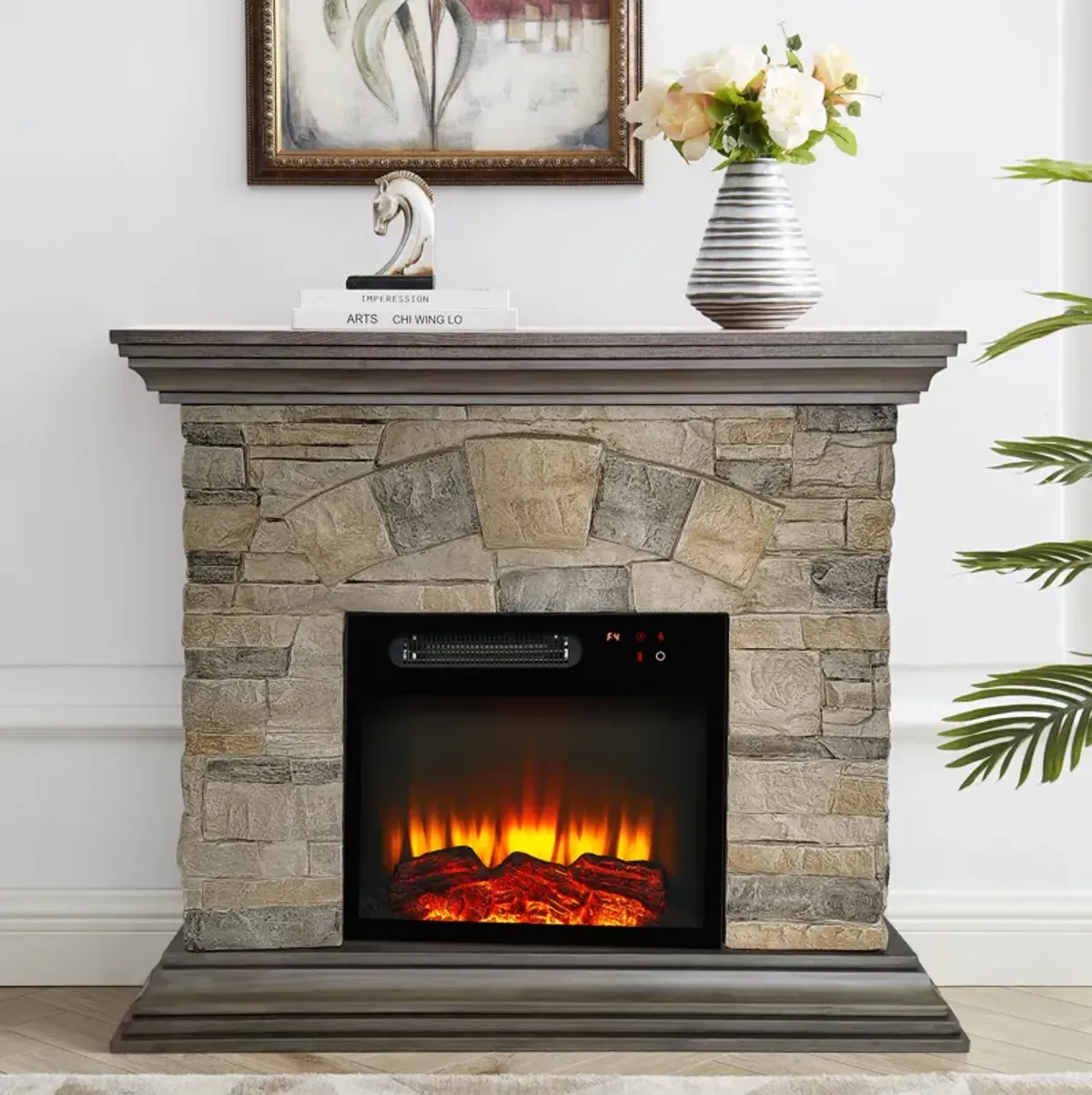 FESVITO 40 in. Faux Stone Freestanding Electric Fireplace