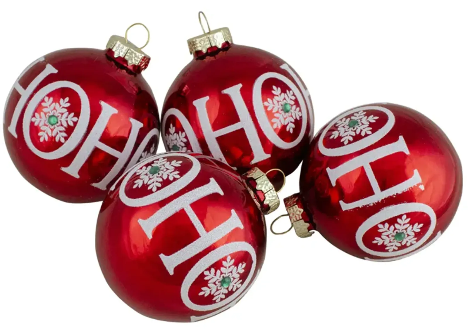 Set of 4 Red Ho Ho Ho Glass Ball Christmas Ornaments 3.25-Inch (80mm)