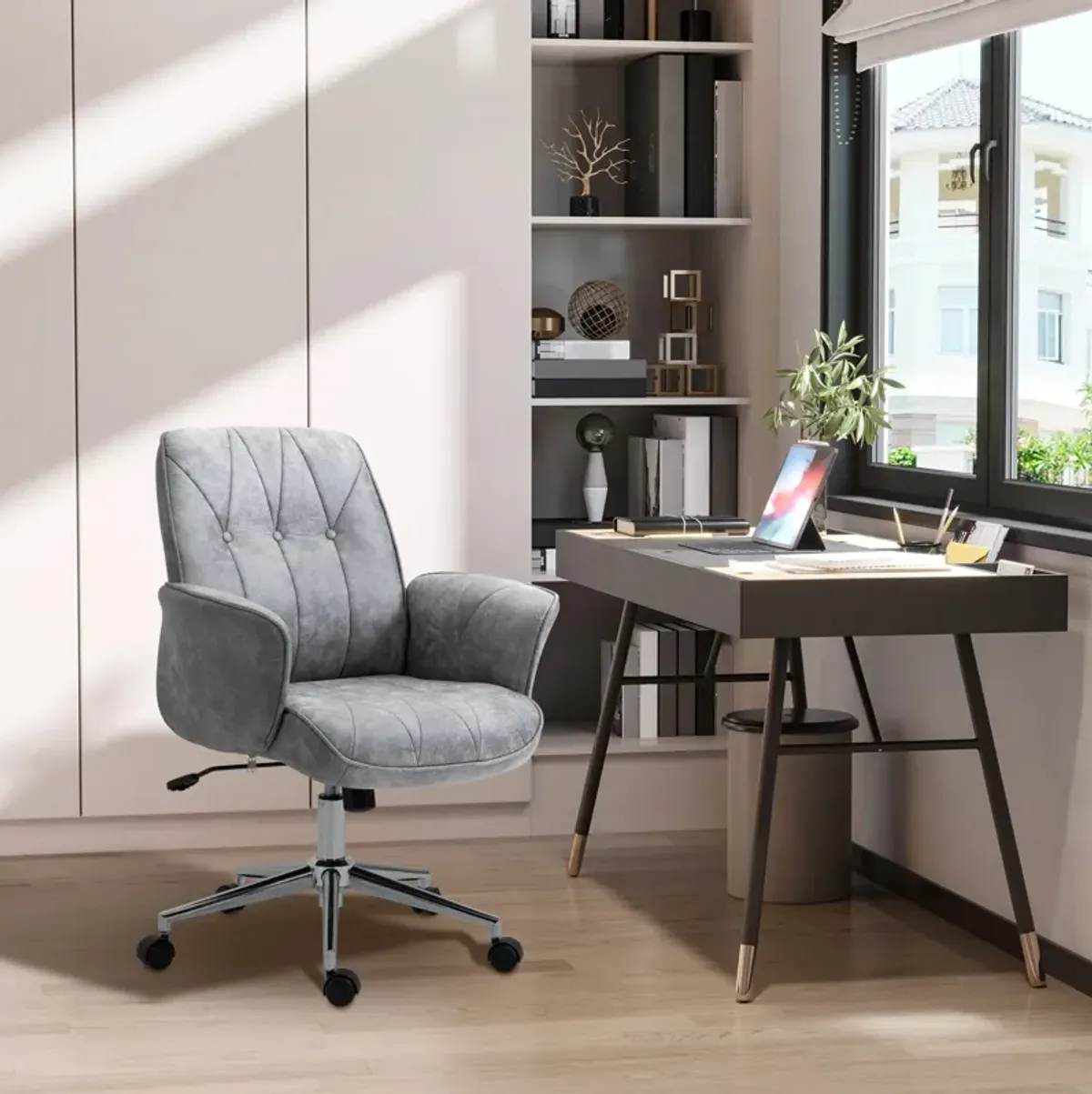 Grey Contemporary Seating: Mid-Back Movable Home Workstation Chair