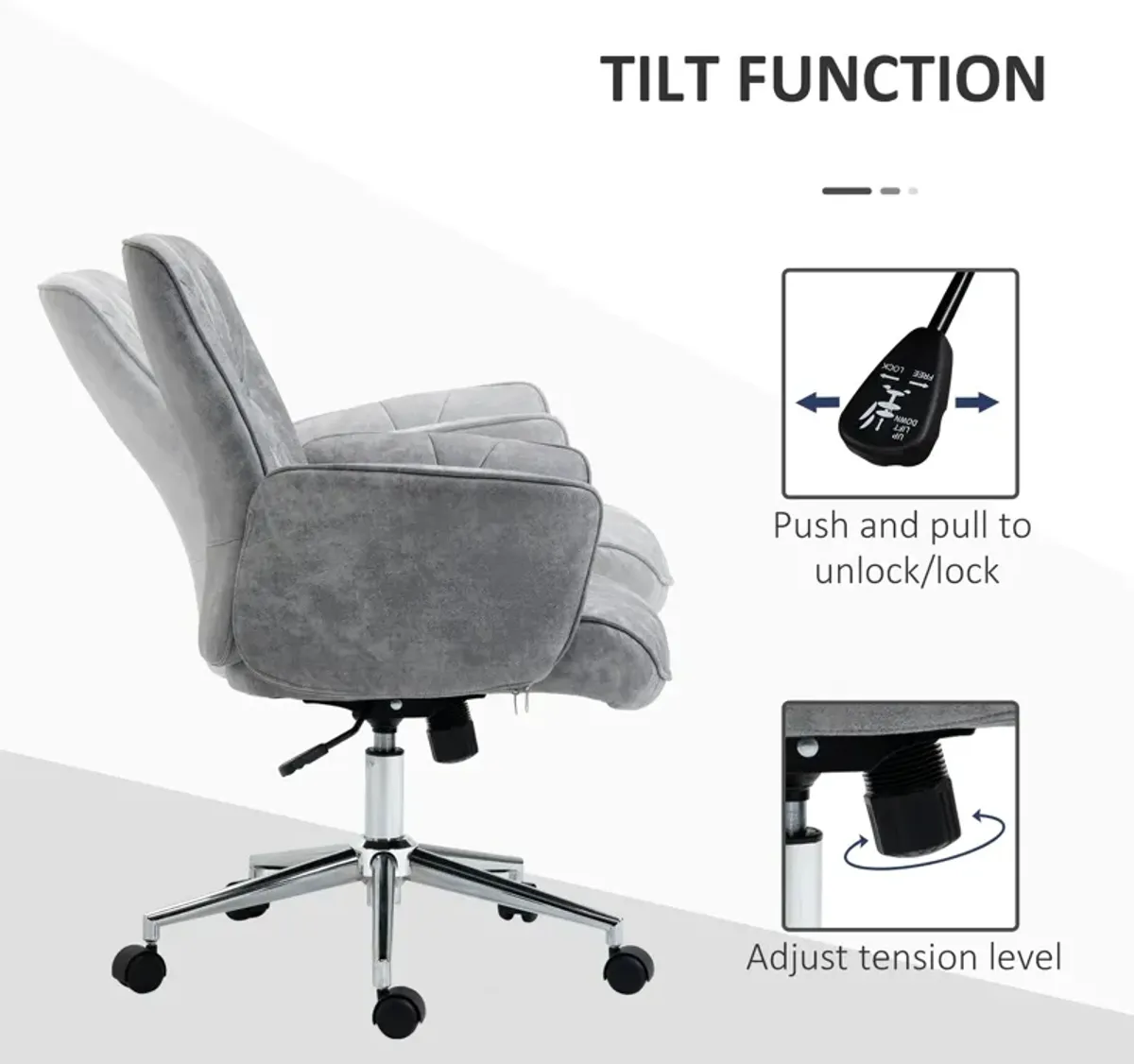 Grey Contemporary Seating: Mid-Back Movable Home Workstation Chair