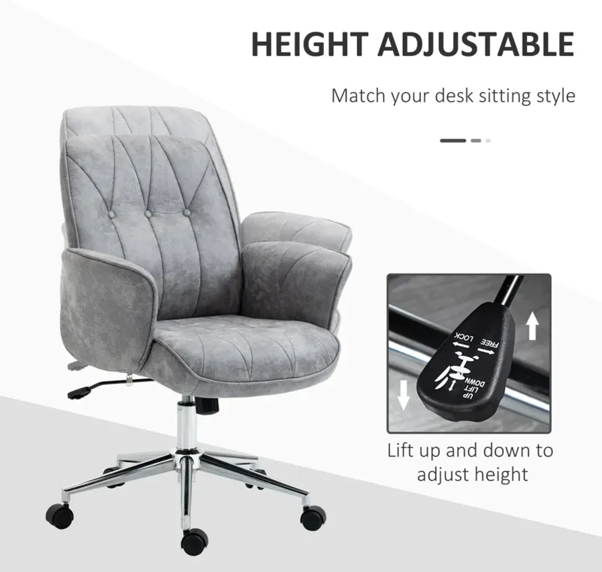 Grey Contemporary Seating: Mid-Back Movable Home Workstation Chair