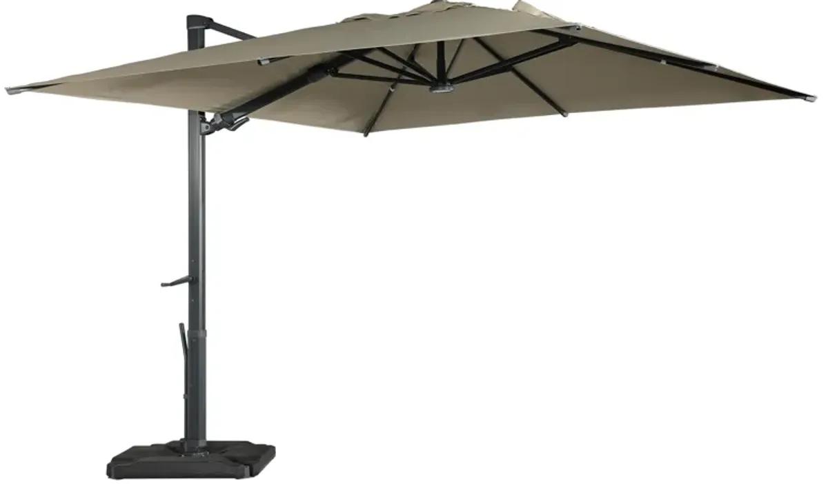 MONDAWE 10ft Square Cantilever Solar LED Umbrella with Included Base Stand for Outdoor Sun Shade