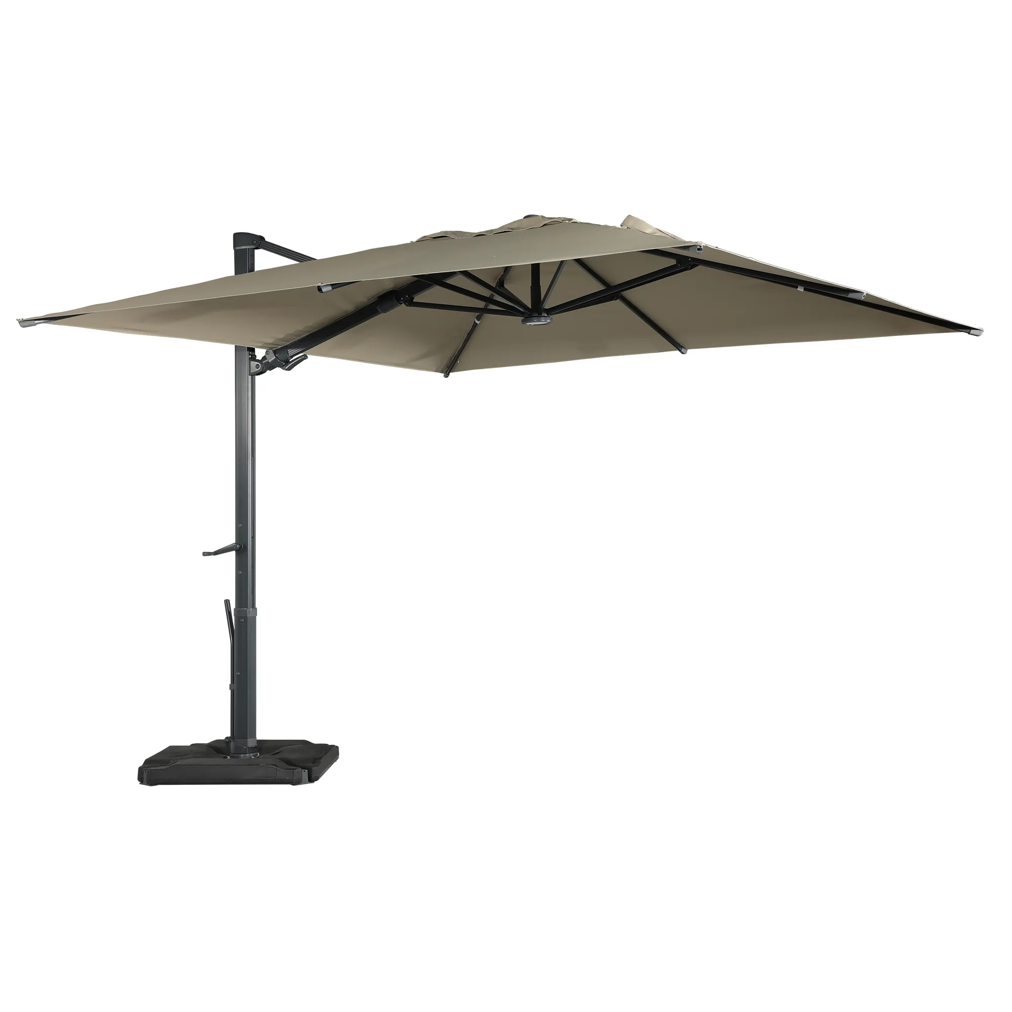 MONDAWE 10ft Square Cantilever Solar LED Umbrella with Included Base Stand for Outdoor Sun Shade