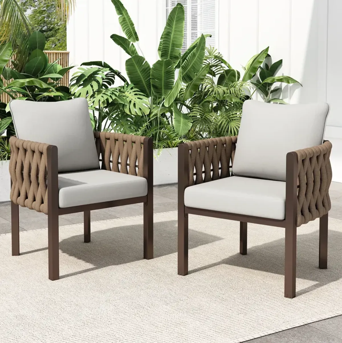 Merax 2-Pieces Outdoor Metal Patio Club Chair Arm Chair with Cushion
