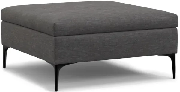 Rebecca 36 inch Wide Contemporary Square Mid Century Coffee Table Storage Ottoman with Lift Up Lid in Slate Grey Polyester Linen, Assembled