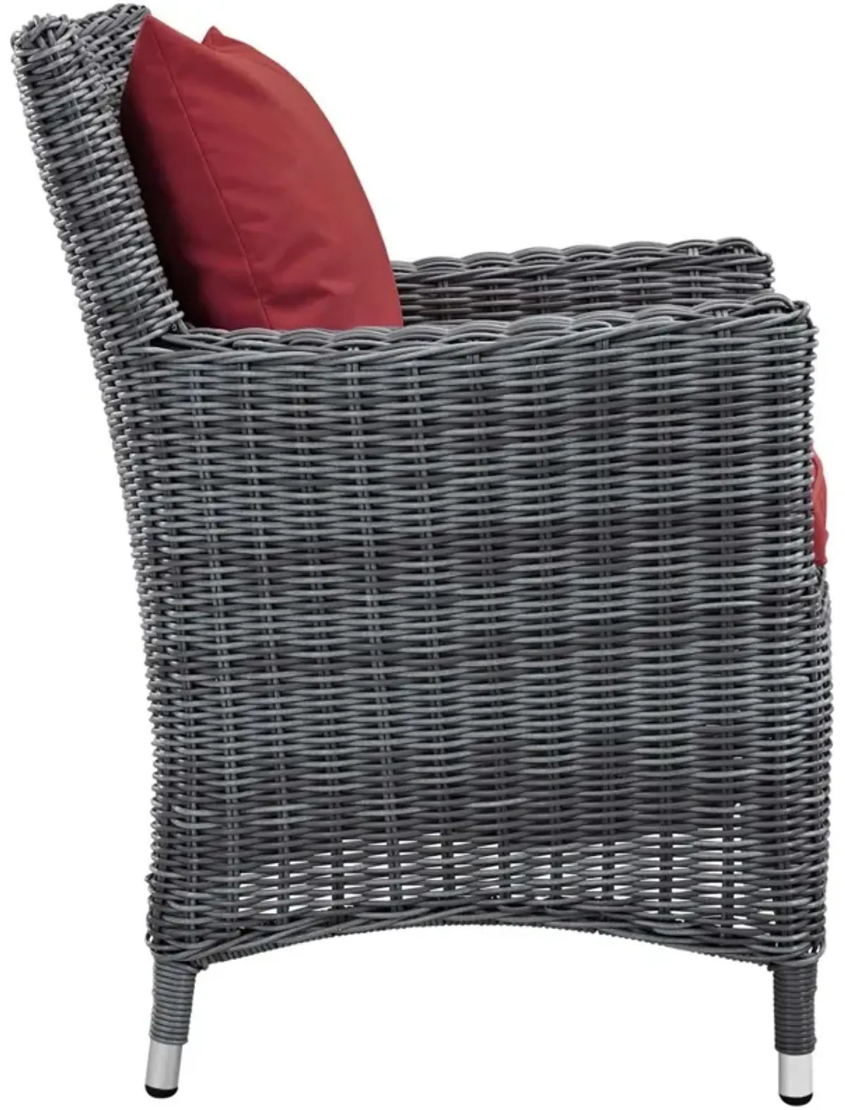 Modway Summon Wicker Rattan Outdoor Patio Sunbrella Dining Armchair in Canvas Red