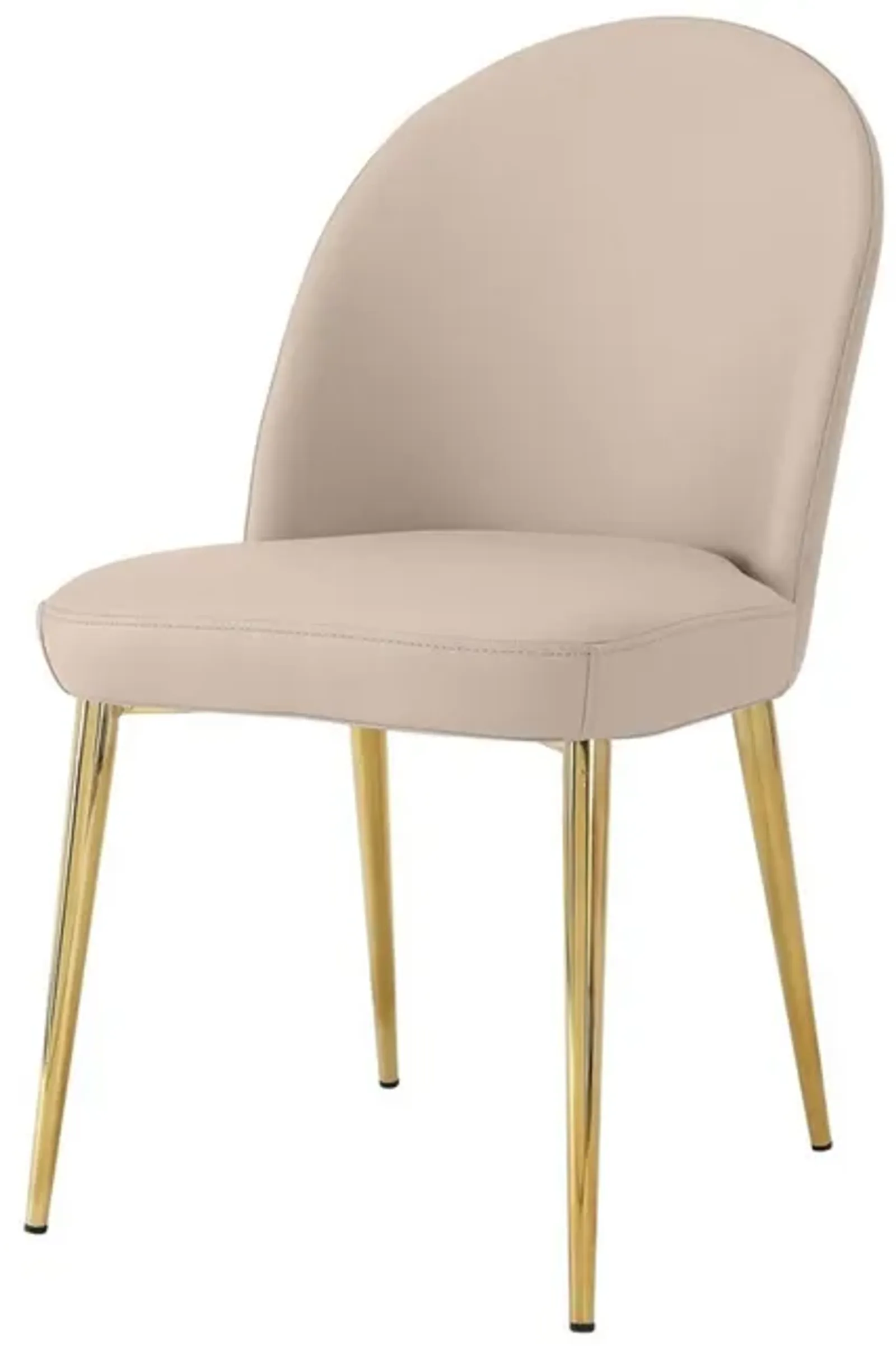 Era 24 Inch Dining Chair Set of 2, Curved Back, Beige Faux Leather, Gold - Benzara