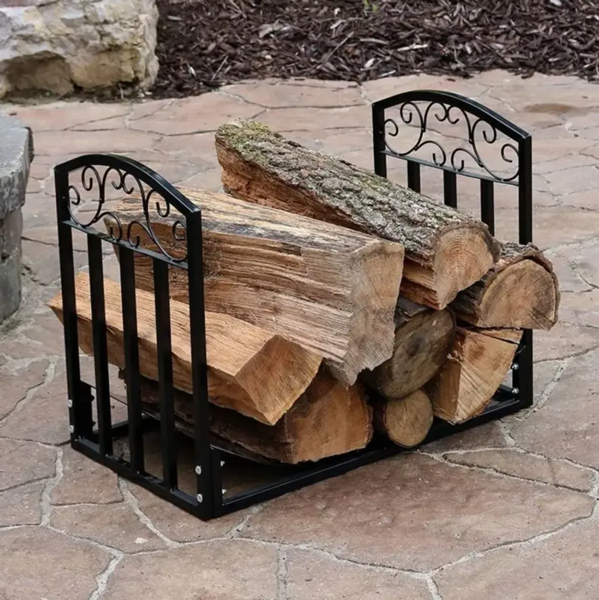 Hivvago Black Metal Indoor Outdoor 2-Ft Firewood Holder Log Rack