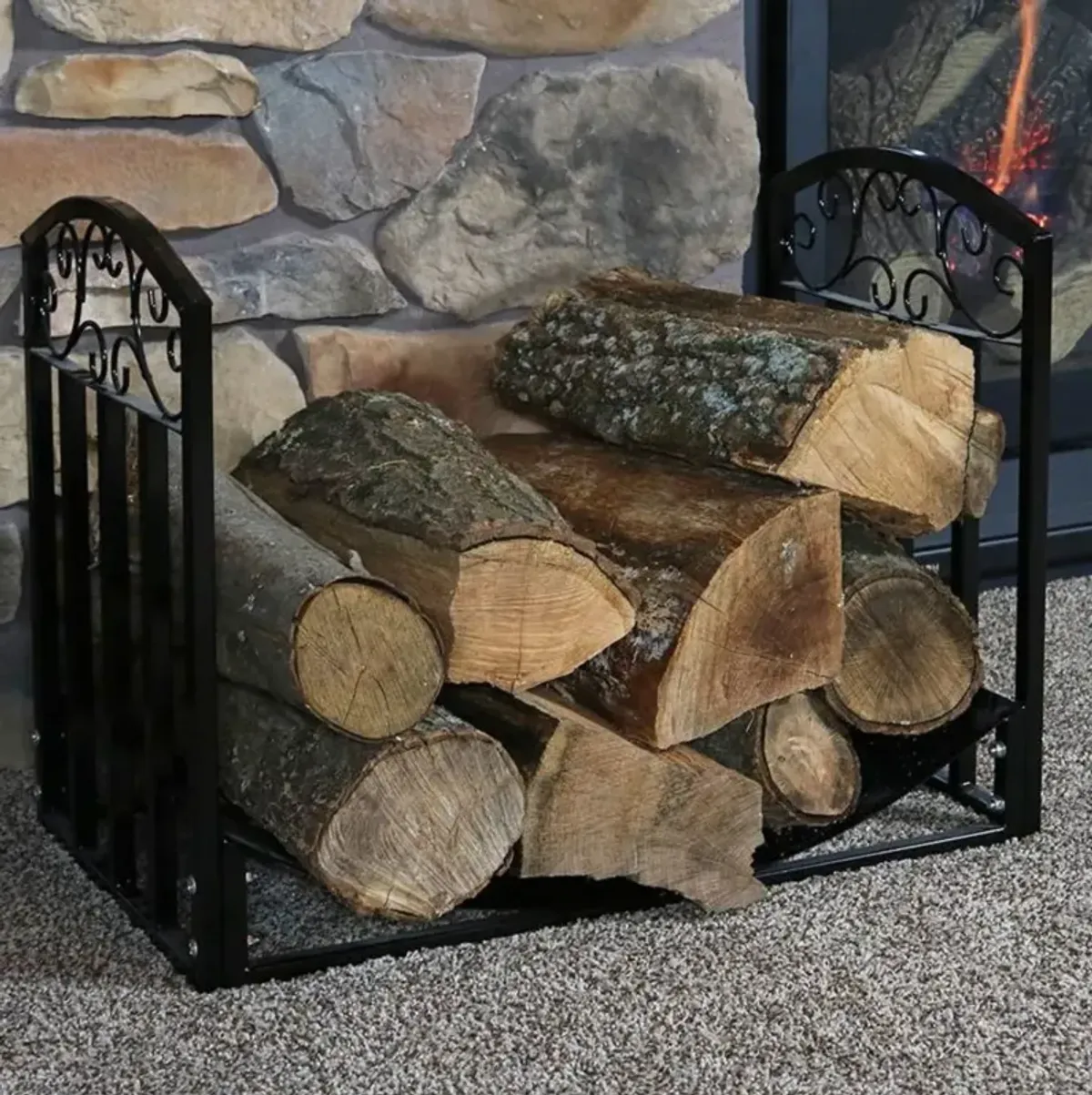 Hivvago Black Metal Indoor Outdoor 2-Ft Firewood Holder Log Rack