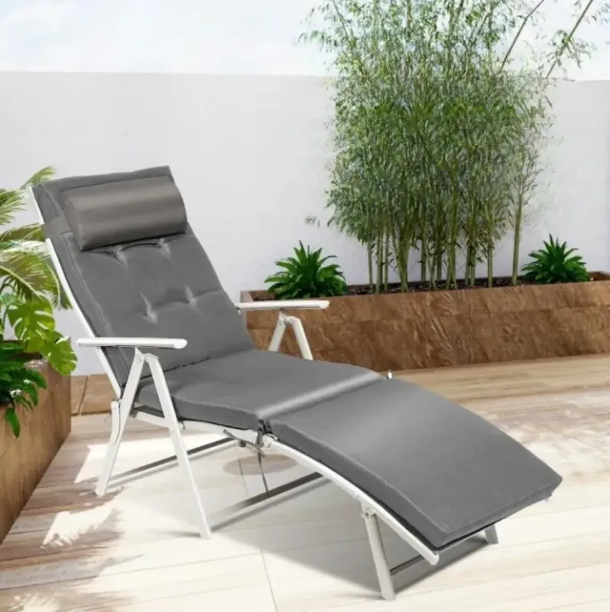 Hivvago Adjustable Outdoor Lightweight Folding Chaise Lounge Chair with Pillow