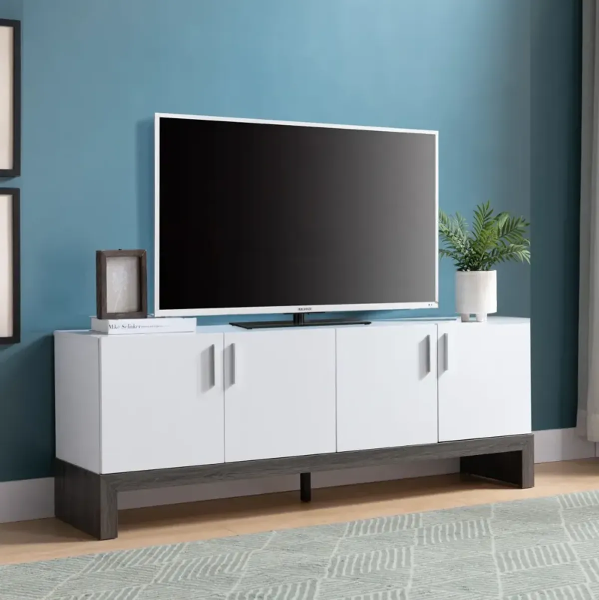 TV Stand White Distressed Grey