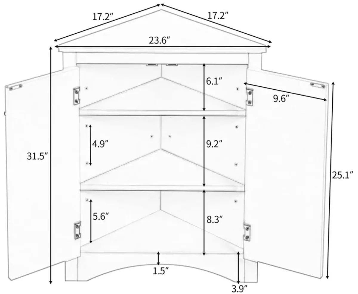 Triangle Bathroom Storage Cabinet Freestanding Corner cabinet, Oak