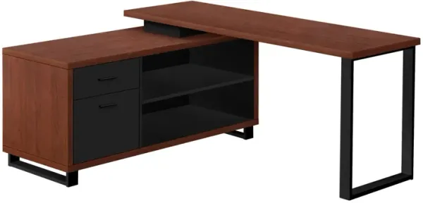 Computer Desk, Home Office, Corner, Storage Drawers, 72"L, L Shape, Work, Laptop, Metal, Laminate, Brown, Black, Contemporary, Modern