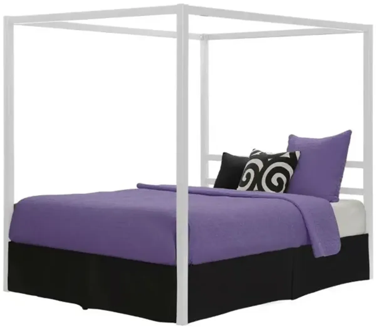 Hivvago Queen size Modern White Metal Canopy Bed - No Box-Springs Required