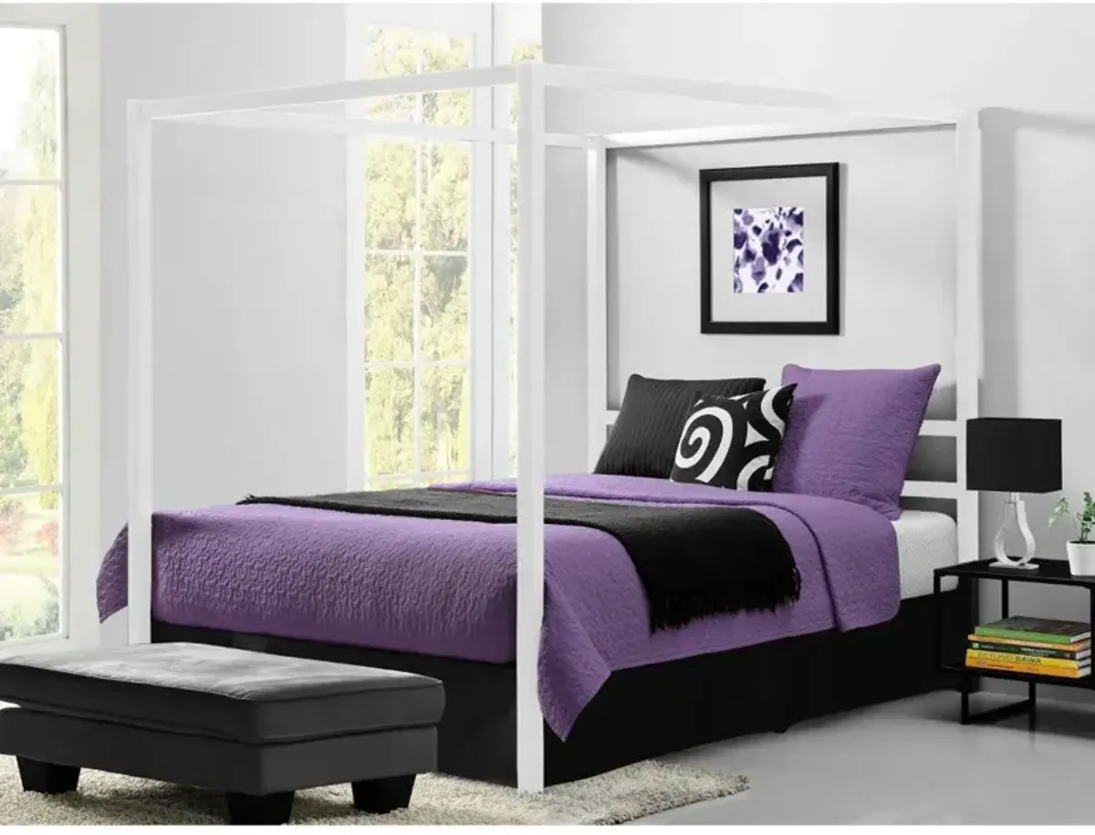 Hivvago Queen size Modern White Metal Canopy Bed - No Box-Springs Required