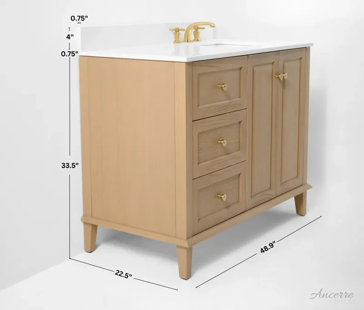 Hannah 42 in. Off Centered Right Basin Vanity Set in Oak finish with White Quartz Vanity top