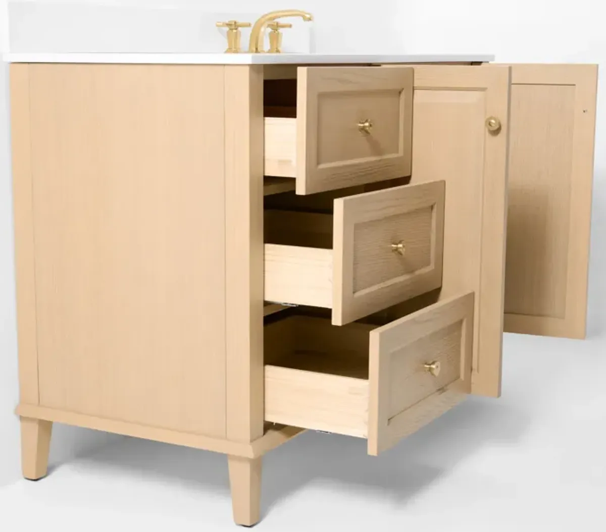 Hannah 42 in. Off Centered Right Basin Vanity Set in Oak finish with White Quartz Vanity top
