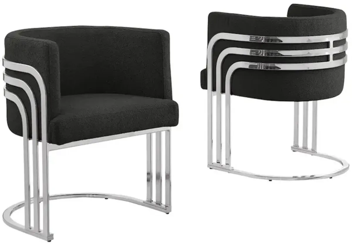 Best Quality Furniture Black Teddy Fur Barrel Chair, Set Of Two