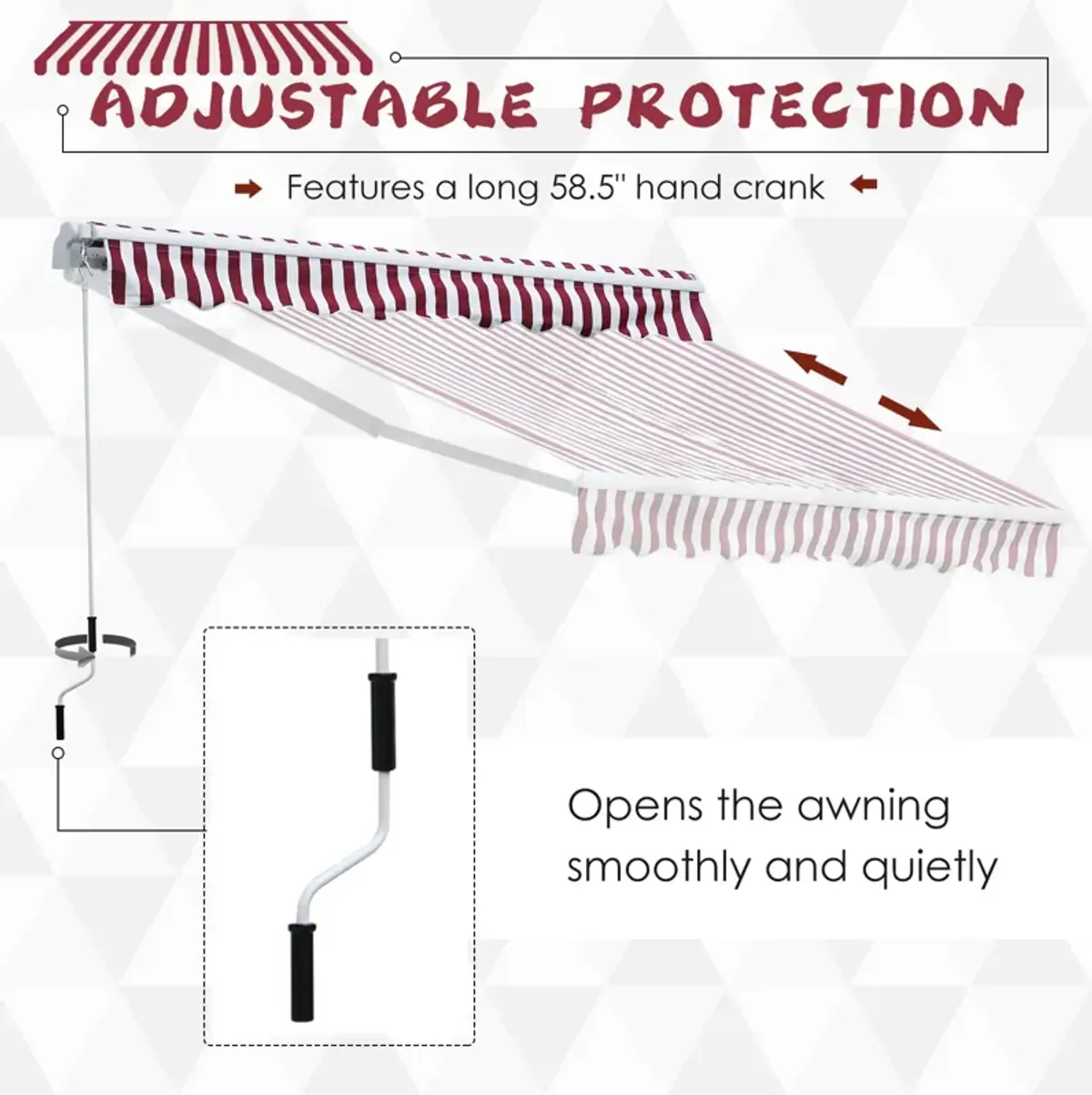 Burgundy Striped Shade: 10x8 Ft Retractable Cranking Patio Awning