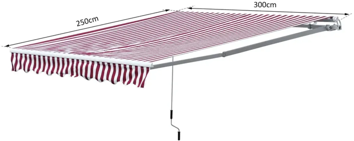 Burgundy Striped Shade: 10x8 Ft Retractable Cranking Patio Awning