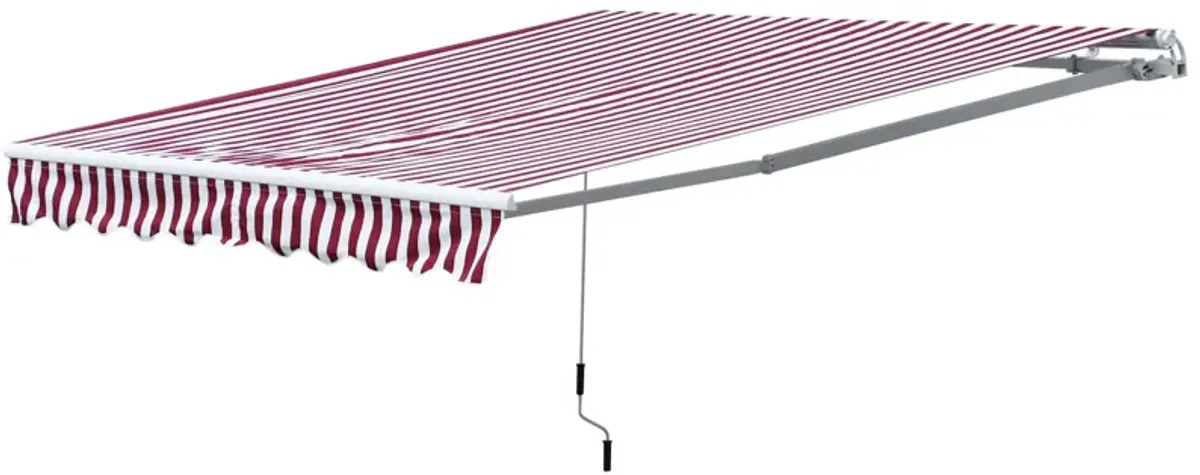 Burgundy Striped Shade: 10x8 Ft Retractable Cranking Patio Awning