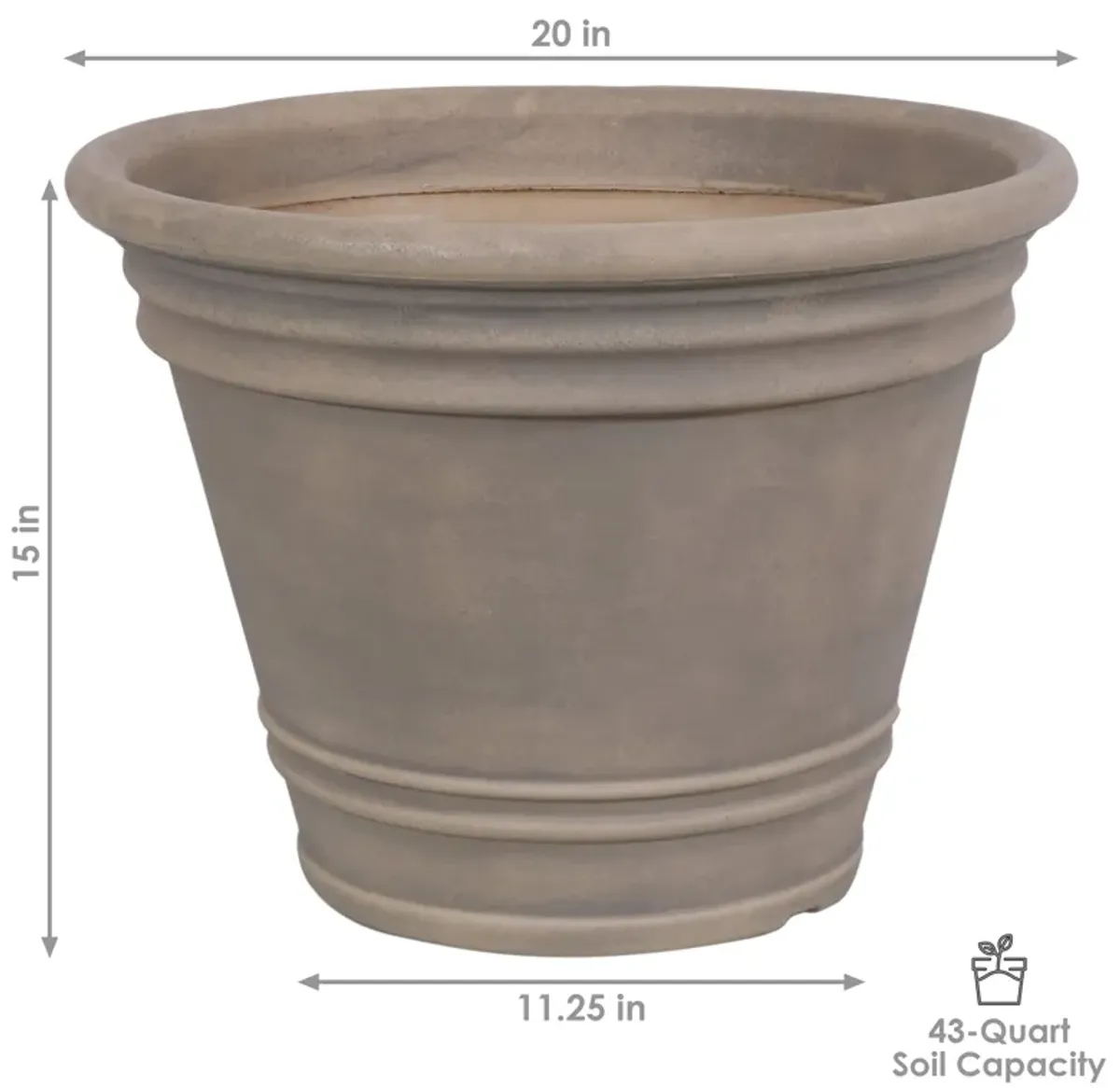 Sunnydaze 20 in Franklin Dual-Wall Polyresin Planter