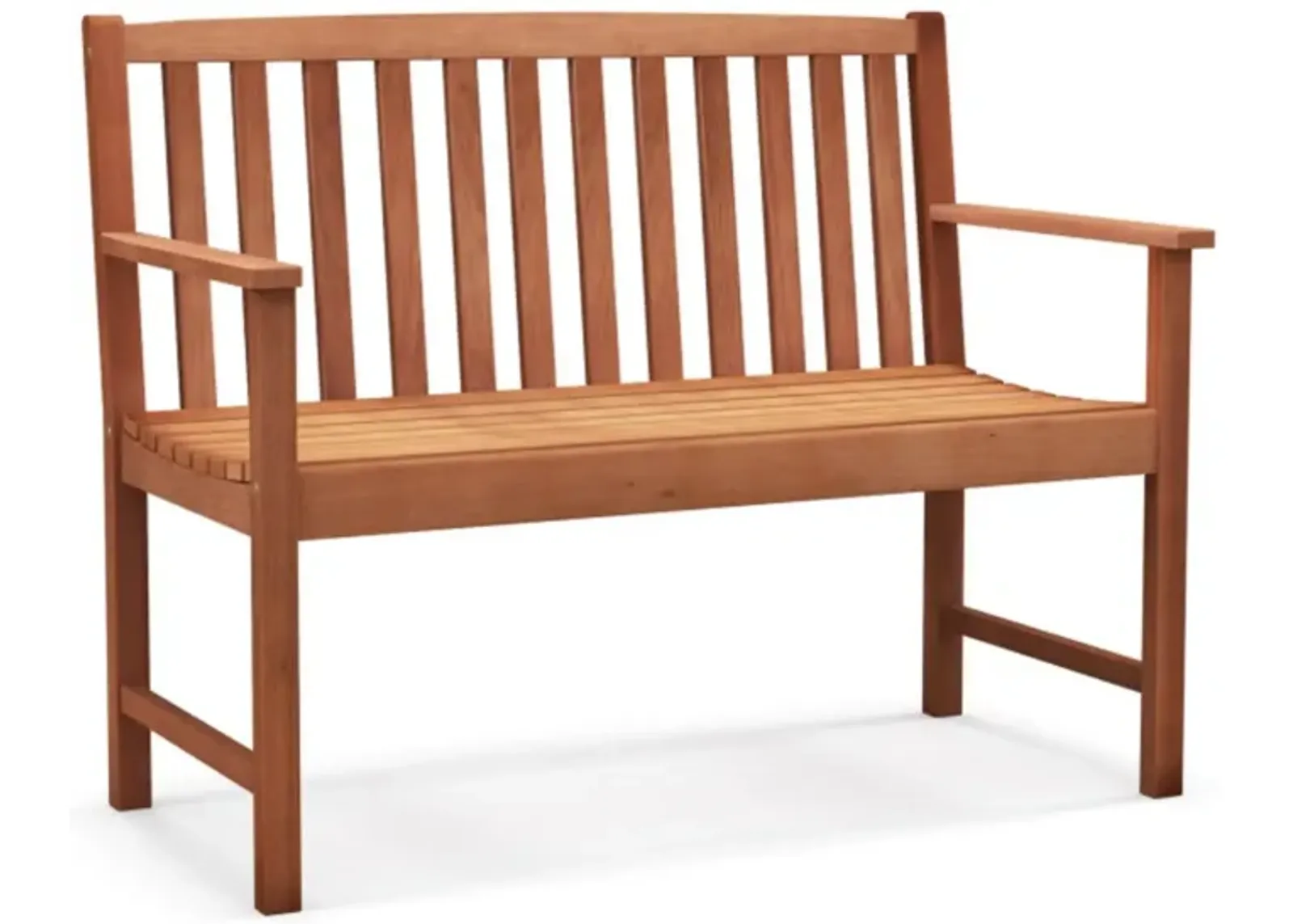 Hivvago 2-Seat Patio Wood Bench with Cozy Armrests and Backrest