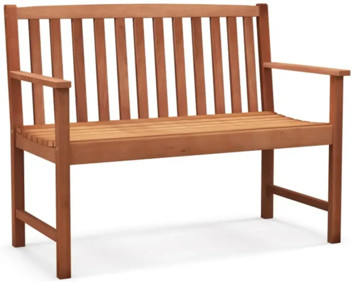 Hivvago 2-Seat Patio Wood Bench with Cozy Armrests and Backrest