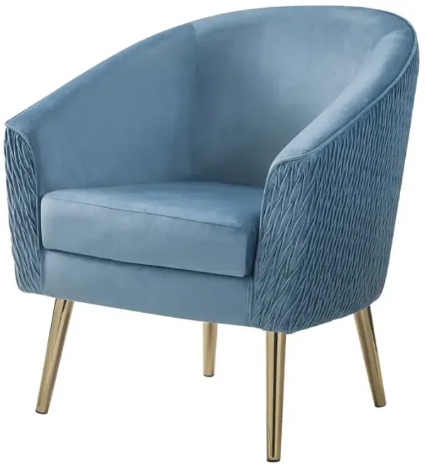 Accent Chair with Velvet Upholstery and Metal Legs, Blue - Benzara