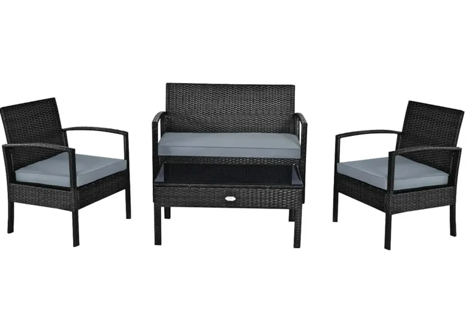 4 Pieces Patio Rattan Cushioned Furniture Set with Loveseat and Table