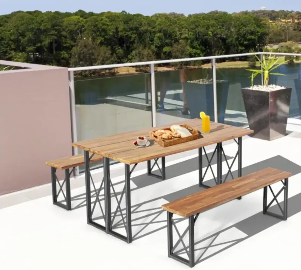 Hivvago 6-Person Outdoor Patio Dining Table Set with 2 Inch Umbrella Hole