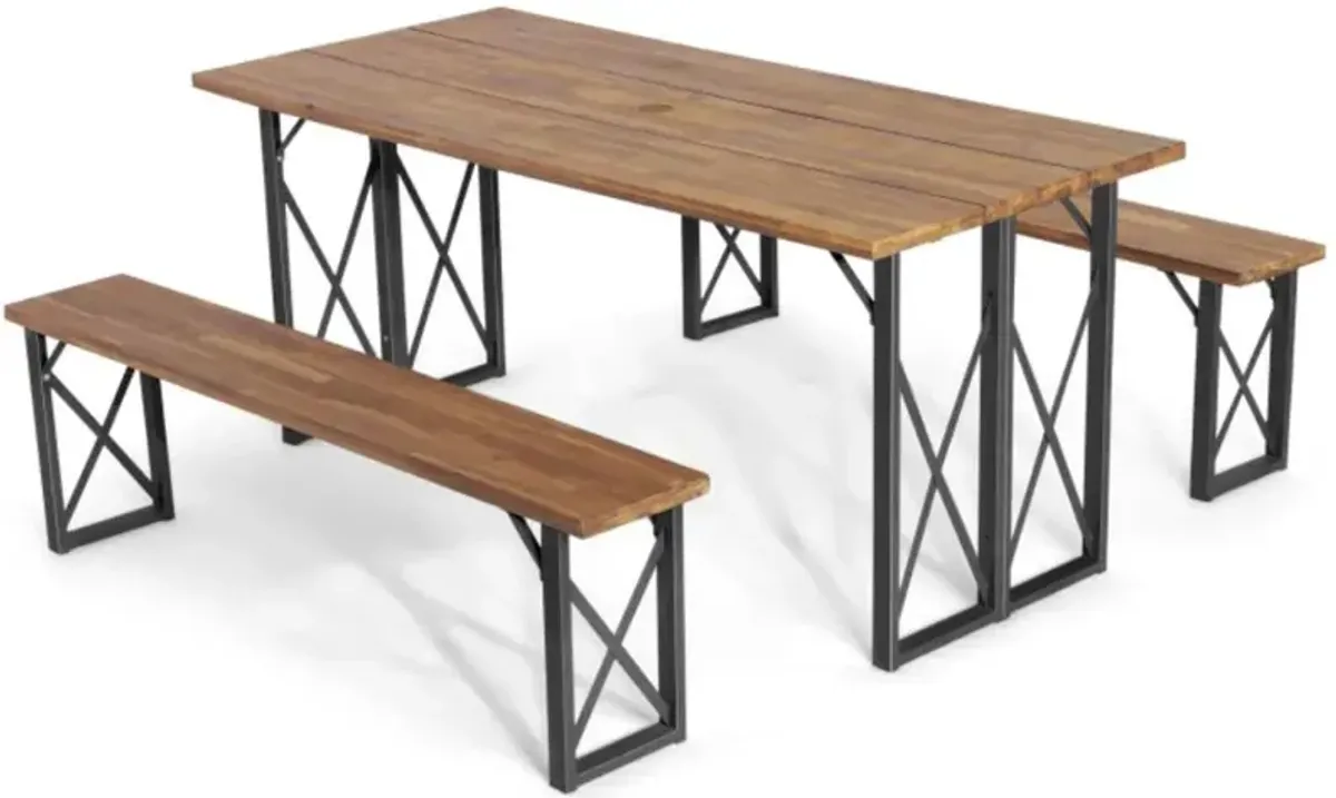 Hivvago 6-Person Outdoor Patio Dining Table Set with 2 Inch Umbrella Hole