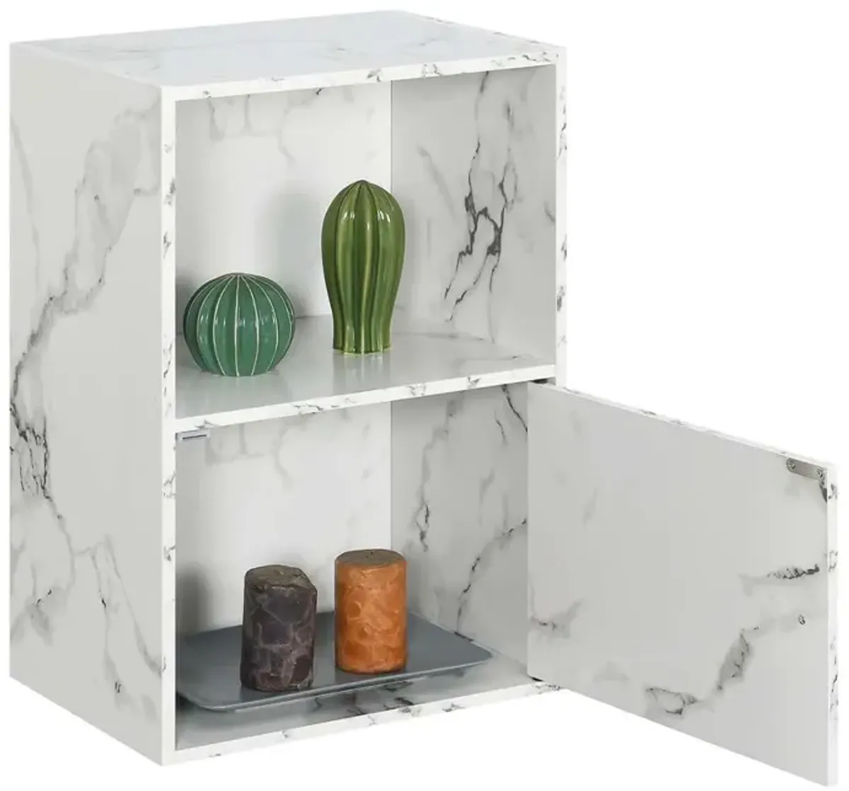 Convenience Concepts Xtra Storage 1 Door Cabinet with Shelf, White Faux Marble