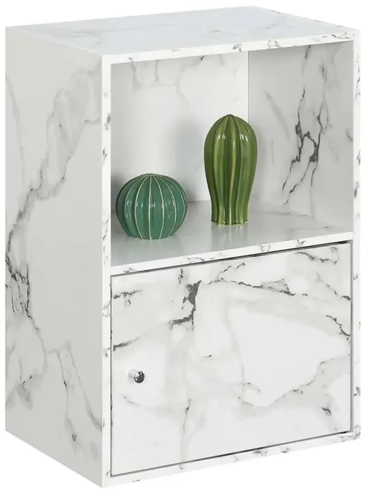 Convenience Concepts Xtra Storage 1 Door Cabinet with Shelf, White Faux Marble